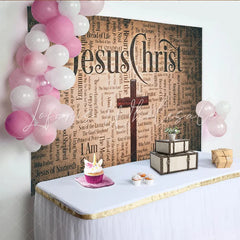 Lofaris Christian Photography Backdrop with Wooden Cross and Religious Text Inspirational Studio Background for Church Events and Portraits