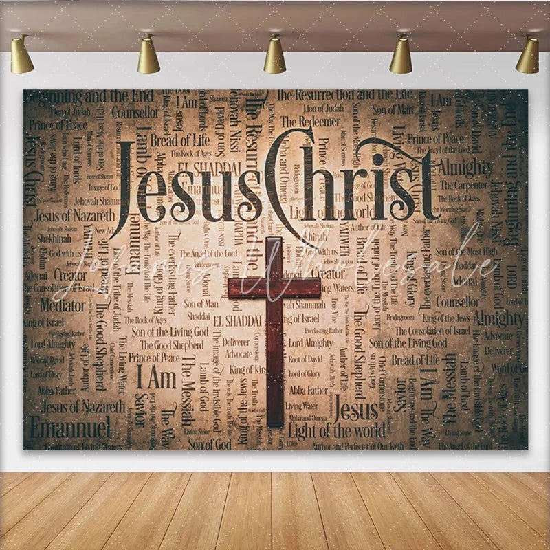 Lofaris Christian Photography Backdrop with Wooden Cross and Religious Text Inspirational Studio Background for Church Events and Portraits
