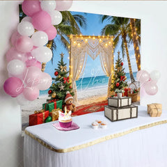 Lofaris Christmas Beach Backdrop with Palm Trees and Macrame Arch Festive Holiday Background for Tropical Party Decor