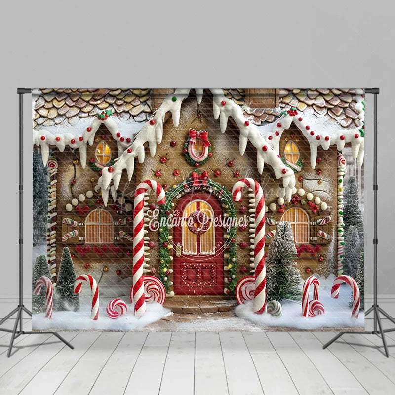 Lofaris Christmas Candy Gingerbread Home Wonderland Backdrop