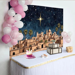 Lofaris Christmas Nativity Backdrop with Star of Bethlehem and Desert Town Holy Night Scene Photography Background for Holiday Decor