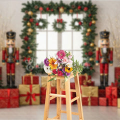 Lofaris Christmas Nutcracker Photography Backdrop Toy Soldiers with Trees and Presents Holiday Mini Session Background