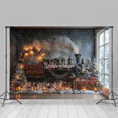 Lofaris Christmas Tree Lights Gift Train Holiday Backdrop