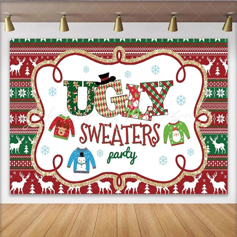 Lofaris Christmas Ugly Sweater Party Backdrop Red Green Knitting Pattern Photography Background Holiday Xmas Party Decoration Prop