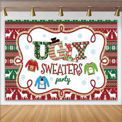 Lofaris Christmas Ugly Sweater Party Backdrop Red Green Knitting Pattern Photography Background Holiday Xmas Party Decoration Prop