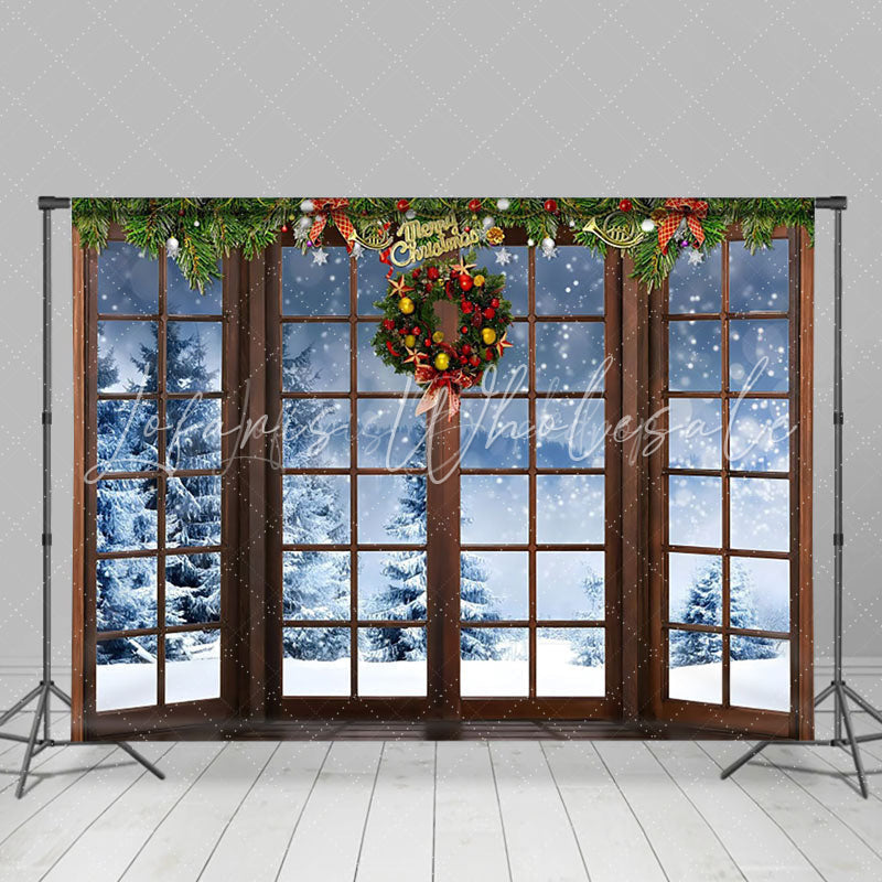 Lofaris Christmas Wreath Window Holiday Cozy Winter Backdrop