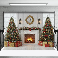 Lofaris Classic Christmas Fireplace Photography Backdrop White Mantle with Snowy Windows Holiday Mini Session Background