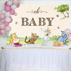 Lofaris Classic Pooh Bear Oh Baby Backdrop for Baby Shower Storybook Animals with Honey Pot Hundred Acre Wood Decor
