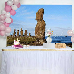 Lofaris Coastal Easter Island Moai Statue Ocean Scenery Backdrop Ancient Historic Site Landscape Photography Background