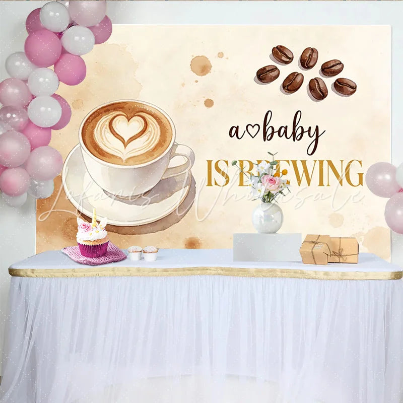 Lofaris Coffee Themed Brewing Baby Shower Backdrop with Heart Latte Art and Beans Rustic Watercolor for Pregnancy Announcement Party