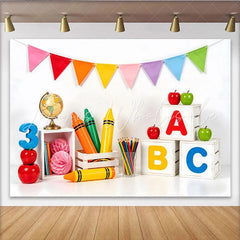 Lofaris Colorful Back To School Backdrop with ABC Blocks and Crayons Educational Photography Background for Kids Learning