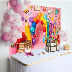 Lofaris Colorful Back To School Backdrop with Balloons and School Bus Educational Photo Background for Classroom Decor