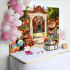 Lofaris Colorful Back To School Backdrop with Books and Apples Vibrant Classroom Photography Background for First Day Party Decor