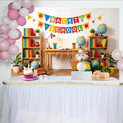 Lofaris Colorful Back To School Backdrop with Books and Globes Vibrant Classroom Background for Student Photography and Party Decor