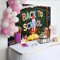 Lofaris Colorful Back To School Backdrop with Chalkboard and Rocket Vibrant School Supplies Background for Classroom Decor and Photos