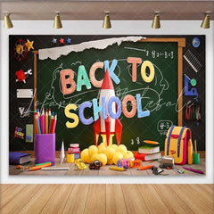 Lofaris Colorful Back To School Backdrop with Chalkboard and Rocket Vibrant School Supplies Background for Classroom Decor and Photos