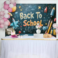 Lofaris Colorful Back To School Backdrop with Chalkboard Design Space Elements and School Supplies for Classroom Decor