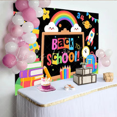 Lofaris Colorful Back To School Backdrop with Chalkboard School Bus and Rainbow Fun Photography Background for Kids and Classroom Decor