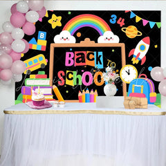 Lofaris Colorful Back To School Backdrop with Chalkboard School Bus and Rainbow Fun Photography Background for Kids and Classroom Decor