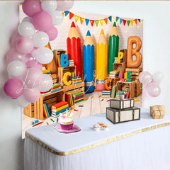 Lofaris Colorful Back To School Backdrop with Giant Pencils and ABC Letters Vibrant Classroom Photography Background for Learning Party