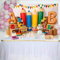 Lofaris Colorful Back To School Backdrop with Giant Pencils and ABC Letters Vibrant Classroom Photography Background for Learning Party