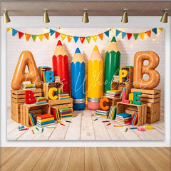 Lofaris Colorful Back To School Backdrop with Giant Pencils and ABC Letters Vibrant Classroom Photography Background for Learning Party