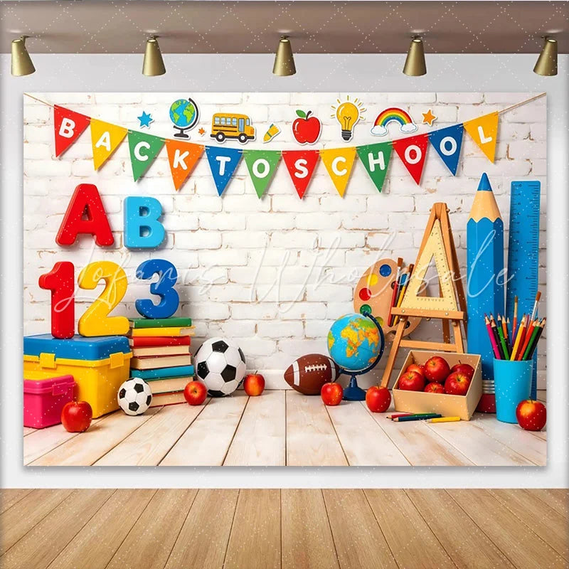 Lofaris Colorful Back To School Backdrop with Letters and Numbers Educational Photography Background for Classroom Decor