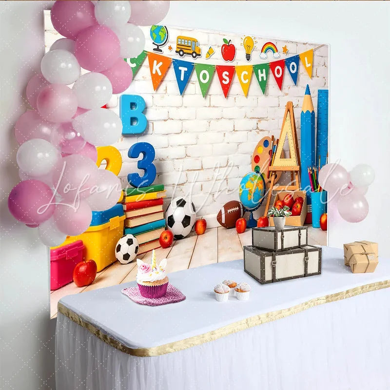 Lofaris Colorful Back To School Backdrop with Letters and Numbers Educational Photography Background for Classroom Decor
