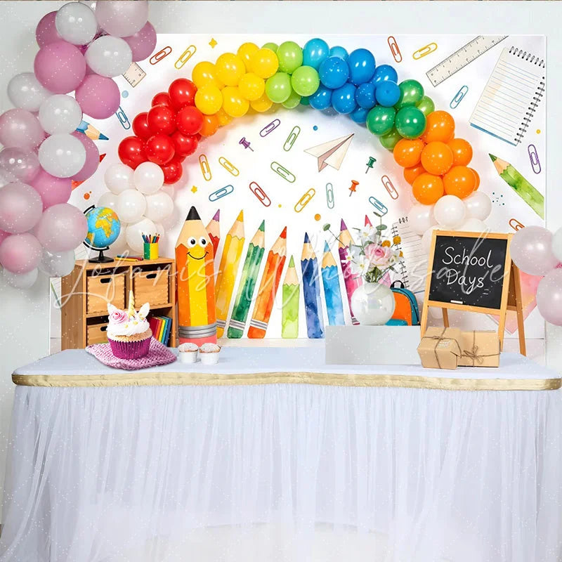Lofaris Colorful Back to School Backdrop with Rainbow Balloons and Pencils Fun School Days Background for Classroom Decor and Photoshoot