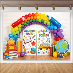 Lofaris Colorful Back To School Backdrop with Rainbow Balloons Educational Theme Background for Classroom Decor and Party Supplies