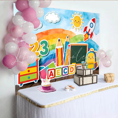 Lofaris Colorful Back To School Backdrop with Rainbow Numbers and Alphabet Fun Learning Photo Background for Kids Party Decor