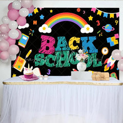 Lofaris Colorful Back To School Backdrop with Rainbow School Bus and Books Fun Classroom Decoration Background for Kids Photography