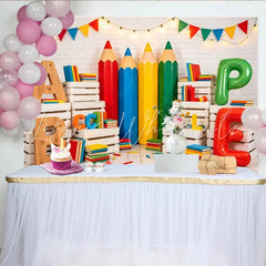 Lofaris Colorful Back To School Photography Backdrop with Pencils and Books Educational Studio Background for Kids Party Decor