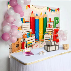 Lofaris Colorful Back To School Photography Backdrop with Pencils and Books Educational Studio Background for Kids Party Decor