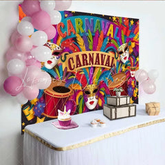 Lofaris Colorful Carnaval Party Backdrop Festive Mask and Drum Celebration Banner for Studio