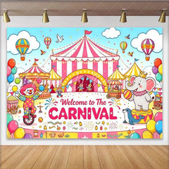 Lofaris Colorful Carnival Birthday Backdrop with Circus Tent and Clown Festive Animal Party Background for Kids Celebration