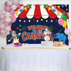 Lofaris Colorful Carnival Holiday Backdrop with Clown Elephant and Balloons Circus Tent Theme Party Photography Background