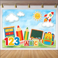 Lofaris Colorful Cartoon Back to School Backdrop with Pencils ABC Blocks and Numbers Fun Learning Theme Photo Background for Kids