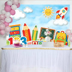 Lofaris Colorful Cartoon Back to School Backdrop with Pencils ABC Blocks and Numbers Fun Learning Theme Photo Background for Kids