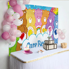 Lofaris Colorful Cartoon Bear Birthday Backdrop with Rainbow and Stars Friendly Animal Party Background for Kids Photoshoot.