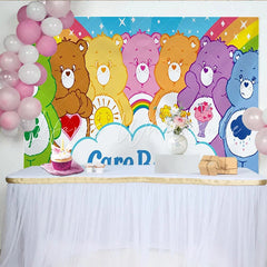 Lofaris Colorful Cartoon Bear Birthday Backdrop with Rainbow and Stars Friendly Animal Party Background for Kids Photoshoot.
