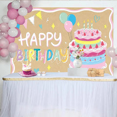 Lofaris Colorful Cartoon Birthday Backdrop with Cake and Balloons Cute Photo Background for Kids Party Decor and Studio Photoshoot.
