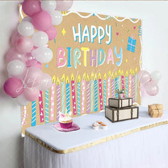 Lofaris Colorful Cartoon Happy Birthday Backdrop with Candles and Party Hat Kraft Paper Texture Background for Kids Party Decor
