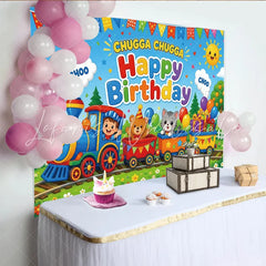 Lofaris Colorful Cartoon Train Birthday Backdrop with Animals and Balloons Vibrant Party Background for Kids Party and Photoshoot