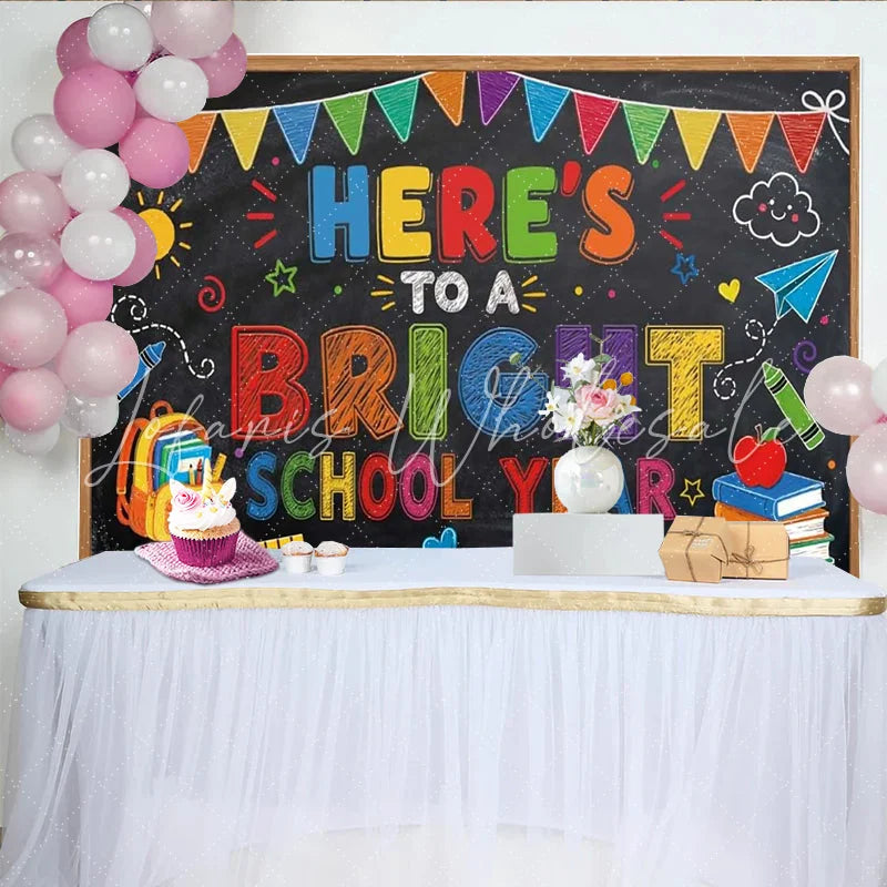 Lofaris Colorful Chalkboard Back to School Backdrop with School Supplies Vibrant Educational Photo Booth Background for Classroom Decor