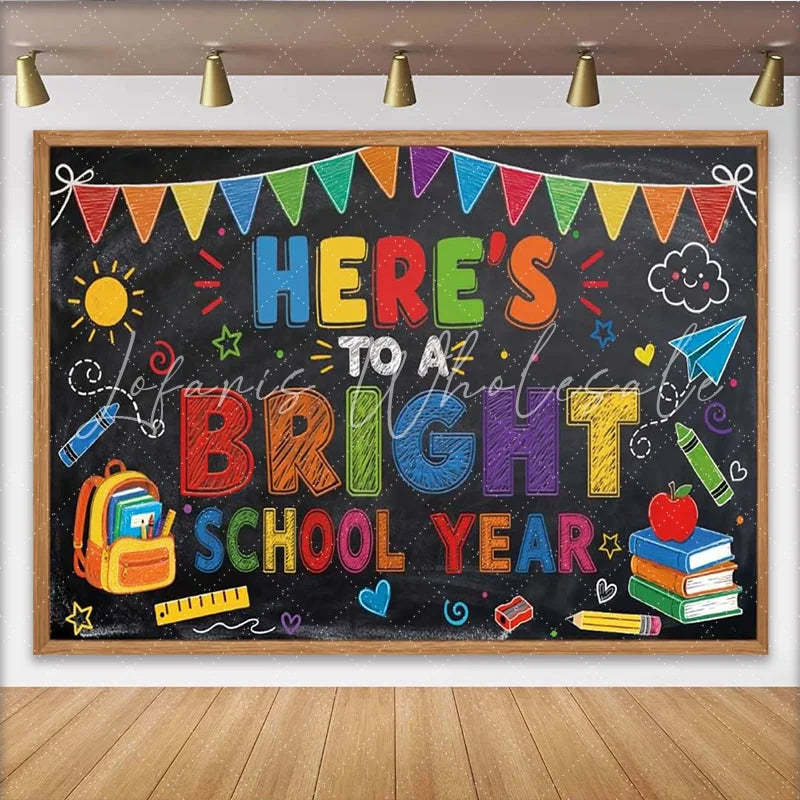 Lofaris Colorful Chalkboard Back to School Backdrop with School Supplies Vibrant Educational Photo Booth Background for Classroom Decor