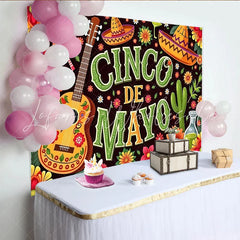 Lofaris Colorful Cinco de Mayo Photography Backdrop with Sombreros and Guitar Vibrant Mexican Fiesta Background for Party Decoration
