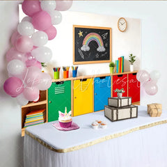 Lofaris Colorful Classroom Photography Backdrop with Rainbow Blackboard Vibrant School Studio Background for Kids Portraits