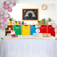 Lofaris Colorful Classroom Photography Backdrop with Rainbow Blackboard Vibrant School Studio Background for Kids Portraits