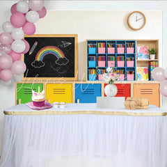 Lofaris Colorful Classroom Photography Backdrop with Rainbow Chalkboard Vibrant School Locker Background for Kids Photoshoot